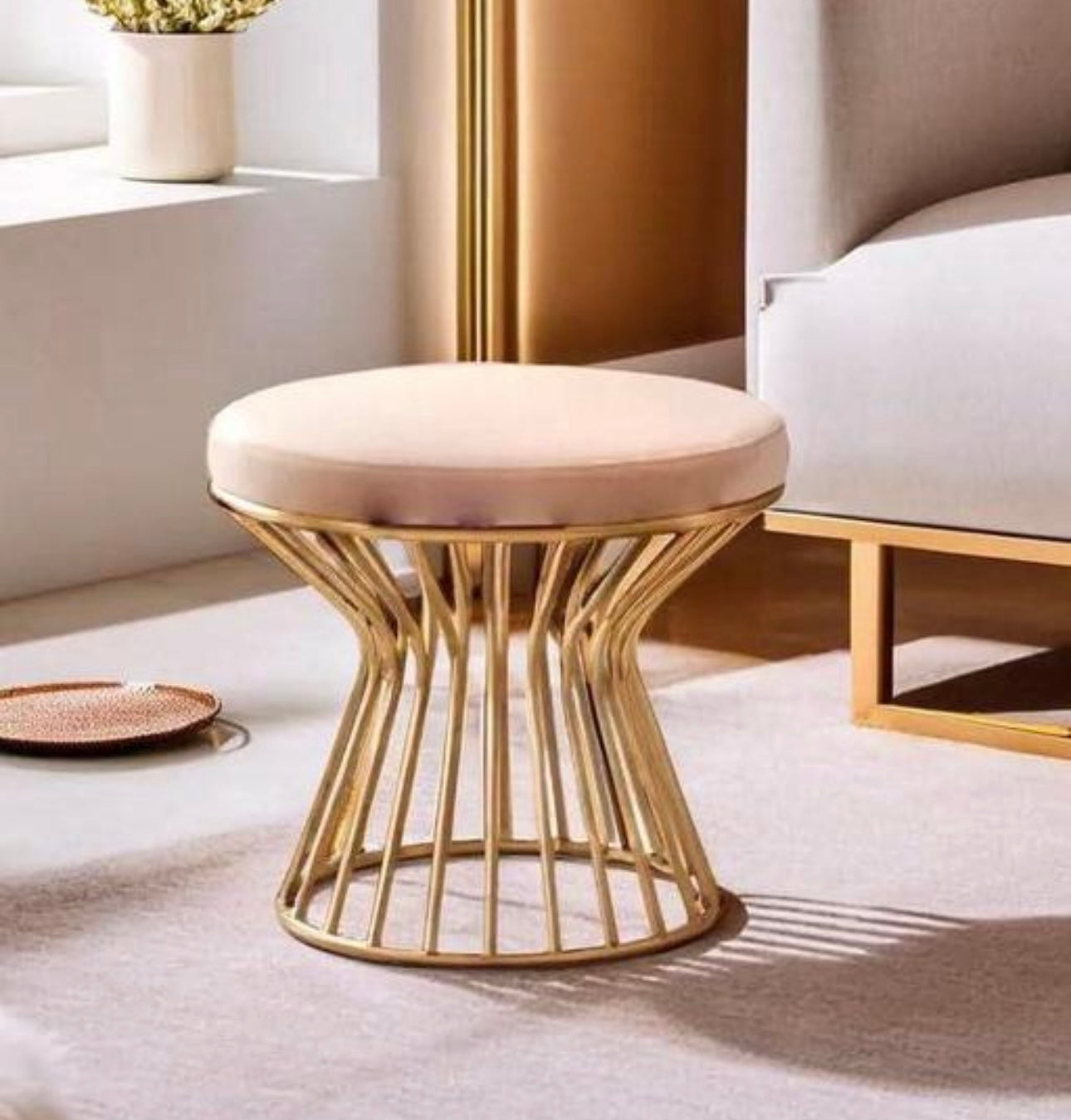 Modern Round Ottoman with Metal Base