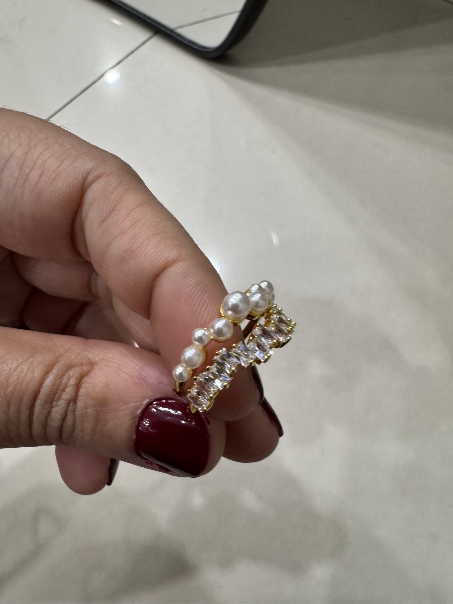 Elegant Gold Double Layered Pearl Minimalist Ring