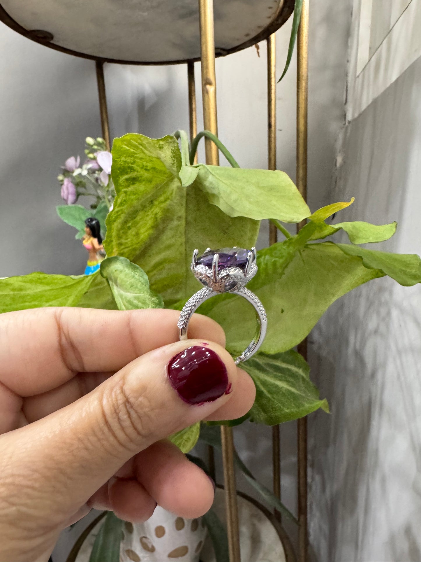 Luxury Amethyst Cut Silver Plated Faceted Ring