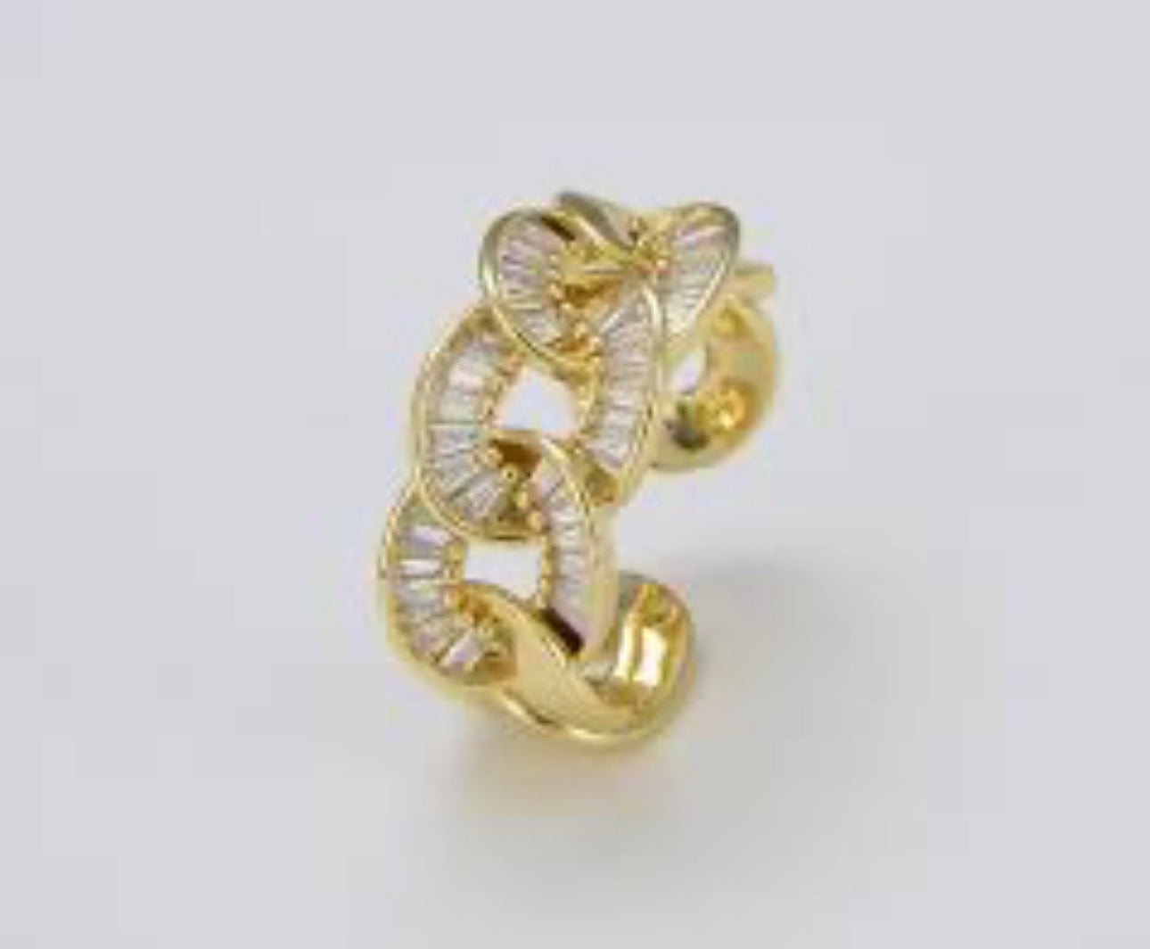 Elegant Cuban Rhinestones Chain Link Ring