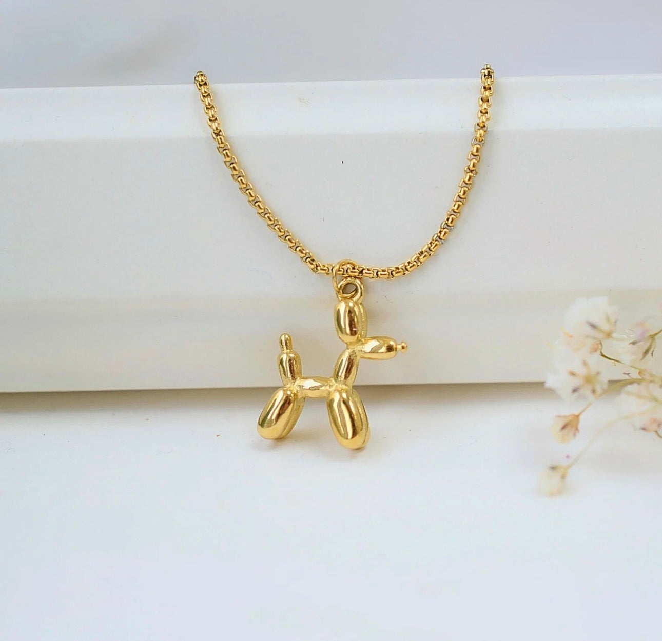 Minimalist Anti Tarnish Gold Plated Balloon Dog Pendant