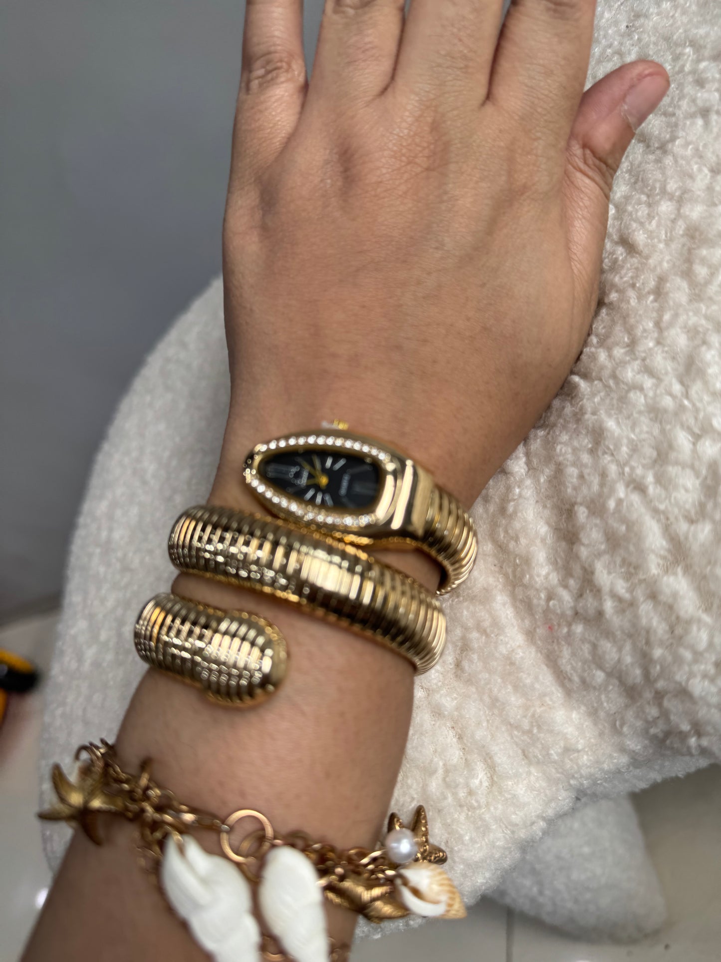 Exquisite Gold Plated Spiral Snake Watch / Serpentine Bracelet