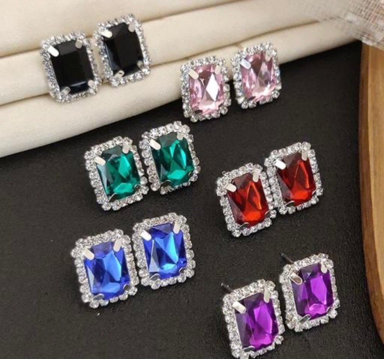 Classic Bold Statement Square Zirconia Studded Earrings (6 Pairs)