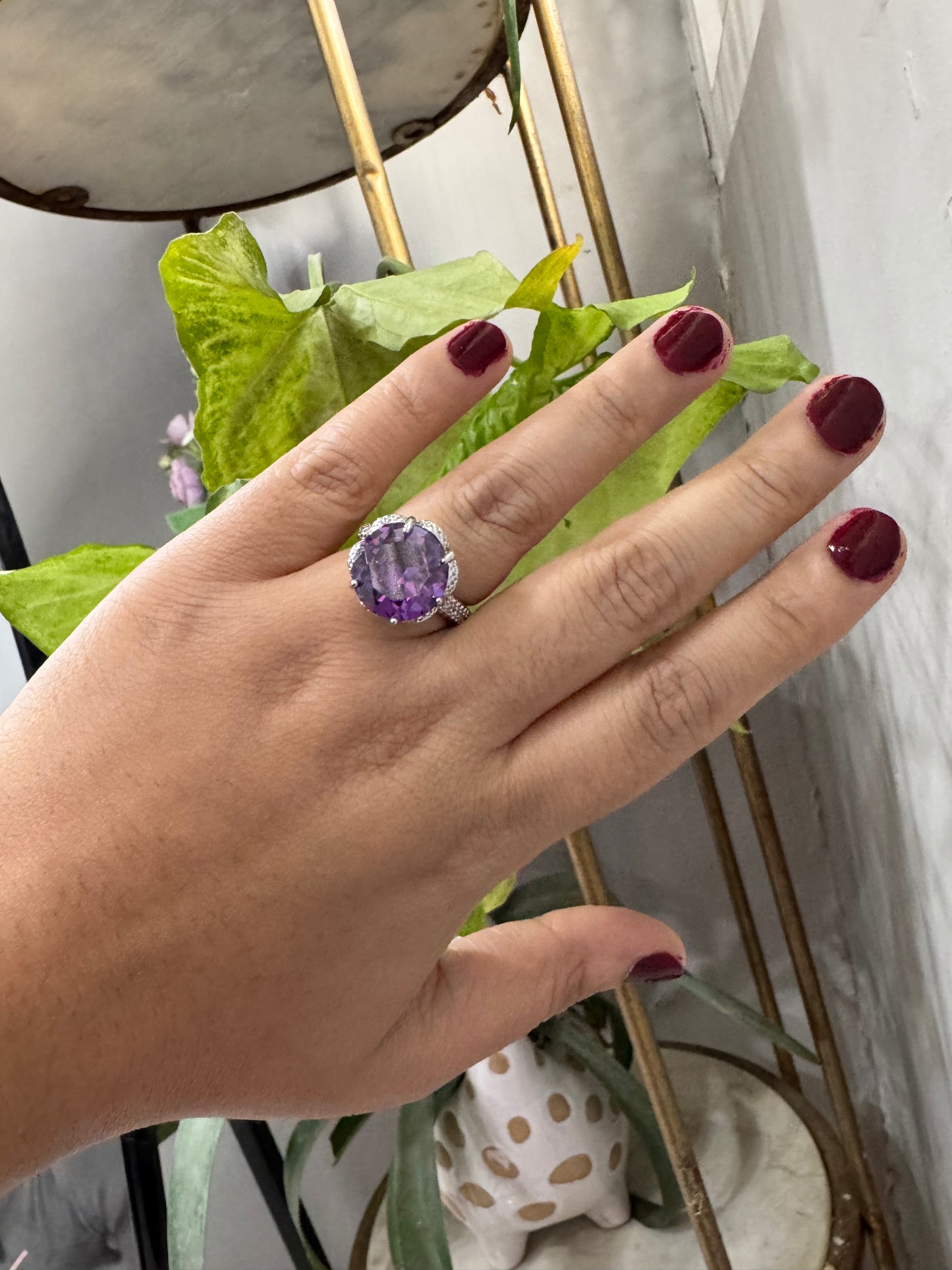 Luxury Amethyst Cut Silver Plated Faceted Ring