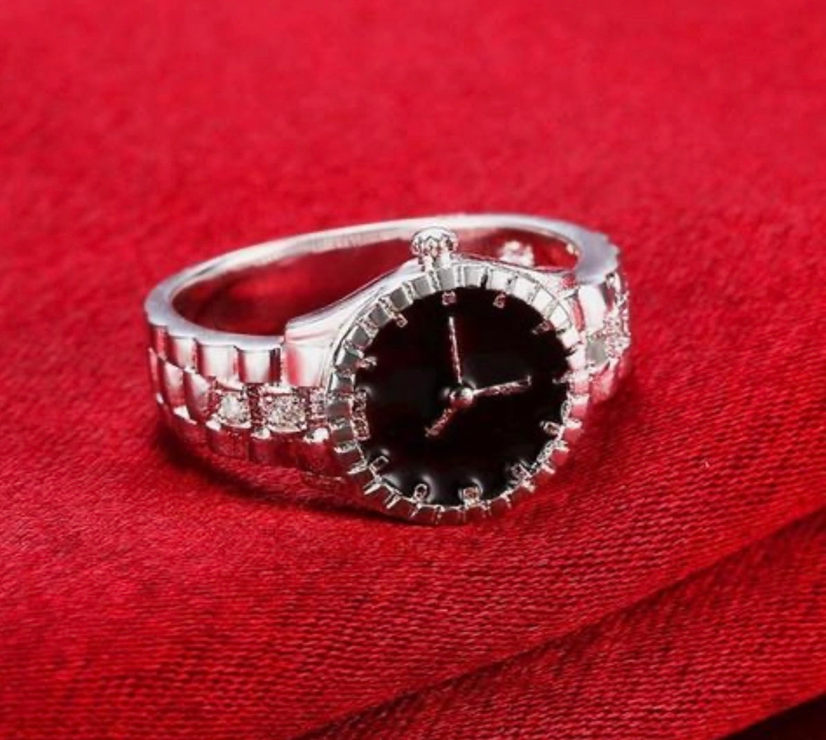 Unique Vintage Silver Plated Zircon Studded Watch Ring