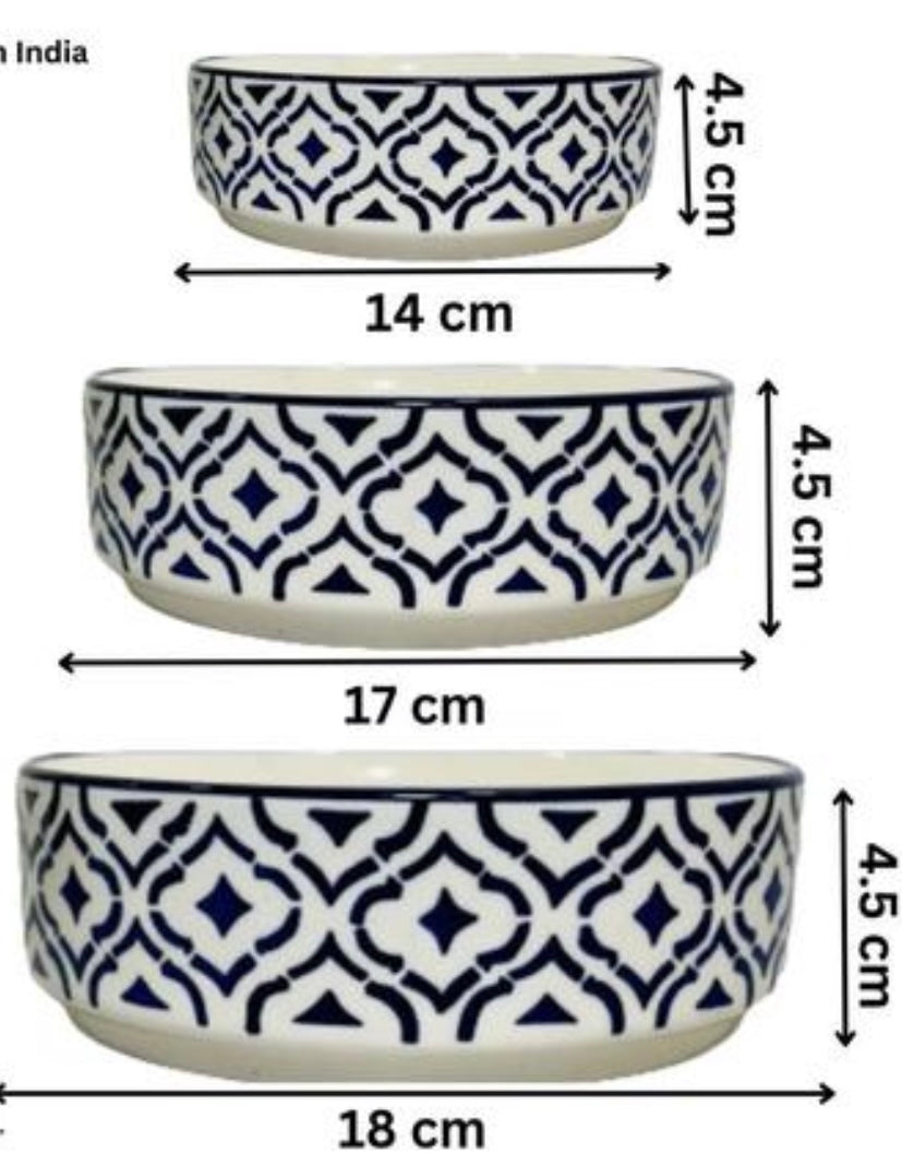 Elegant Ceramic Stoneware Premium Deep Salad Bowls - Set of 3