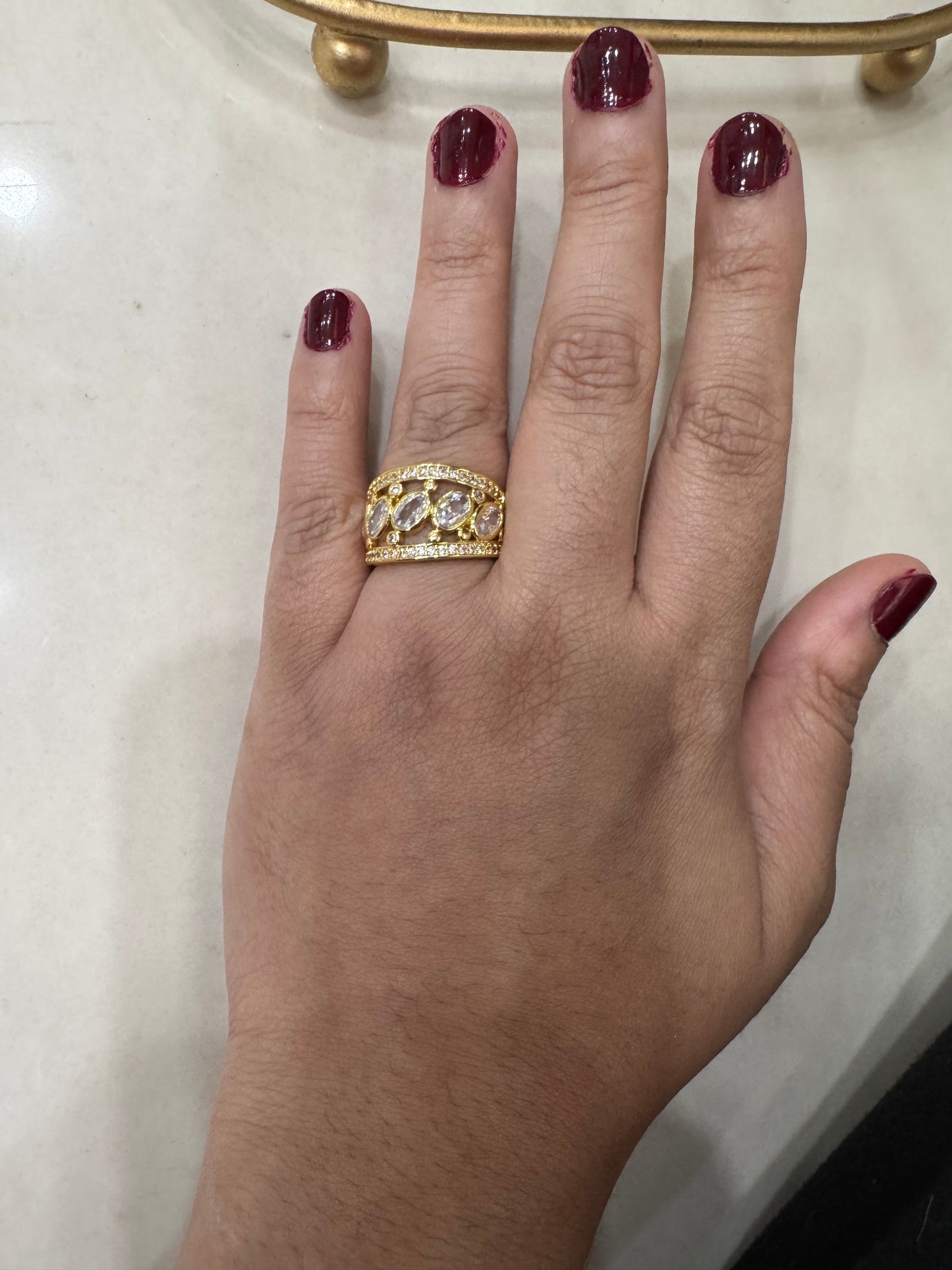 Elegant Gold Plated Zircon Statement Ring