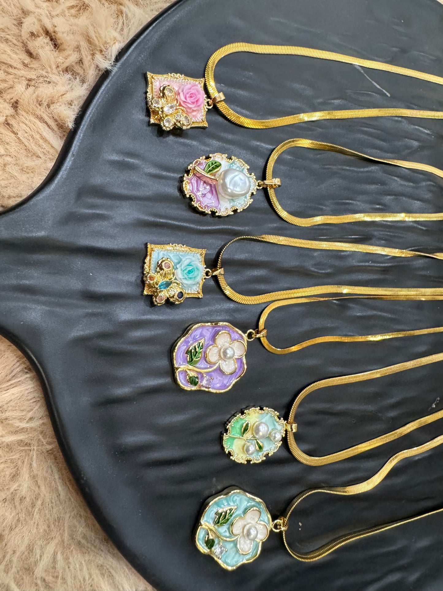 Classic Gold Plated Enamel Pendant (Random Design)