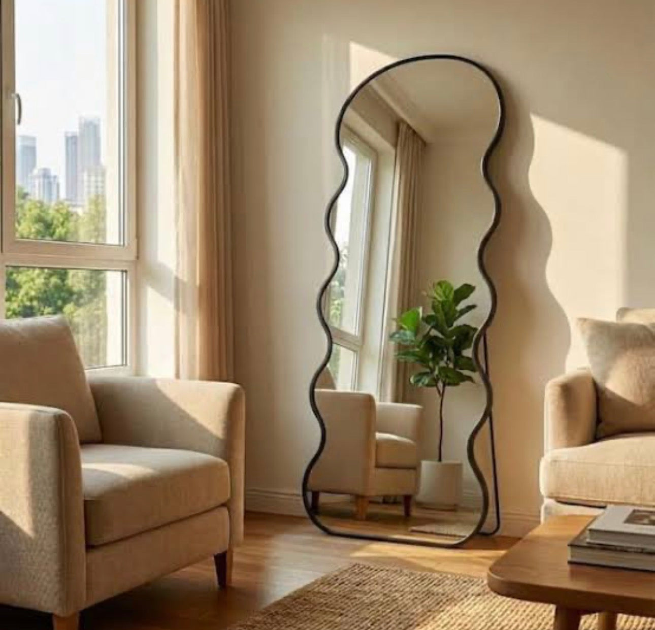 Aesthetic Wavy Black Border Mirror - Only deliverable in Delhi/NCR