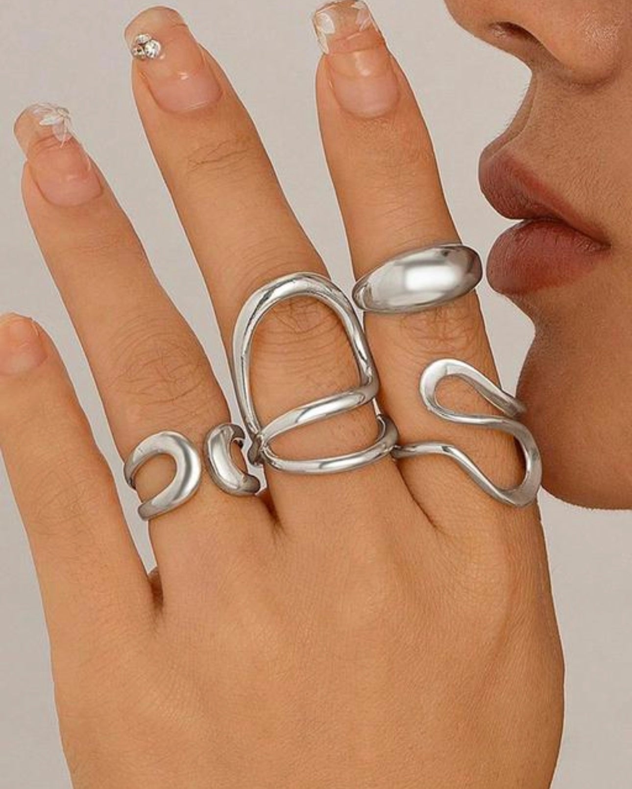 Set of 4 Chic Geometric Irregular Adjustable Rings