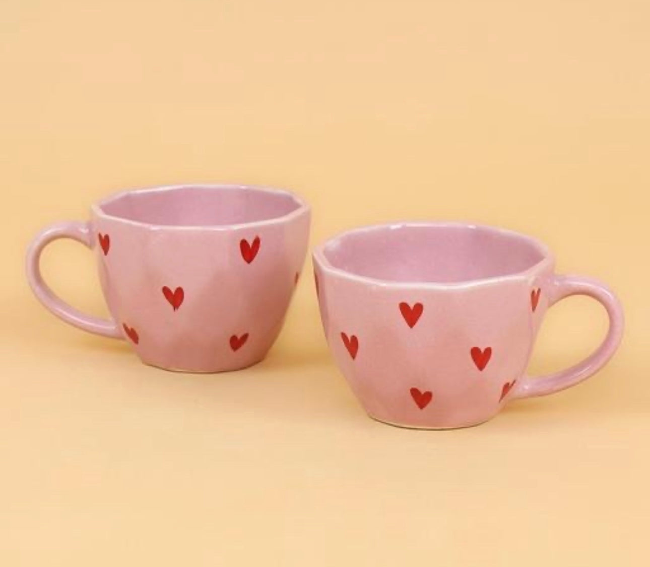Red Hearts Print Pink Cups - Set of 2
