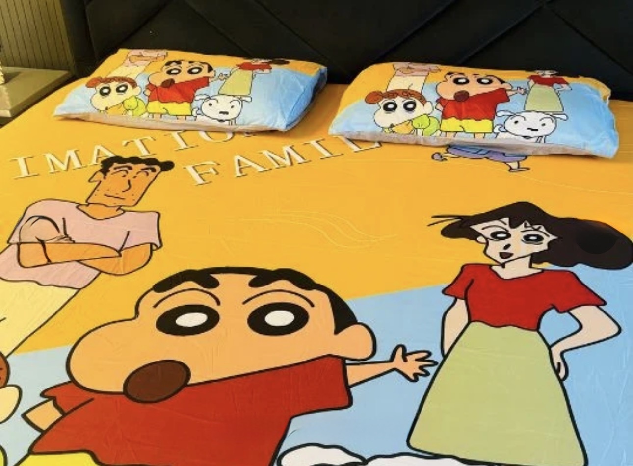 Cute Shinchan Design Elasticated King Size Non-Slip Bedsheet