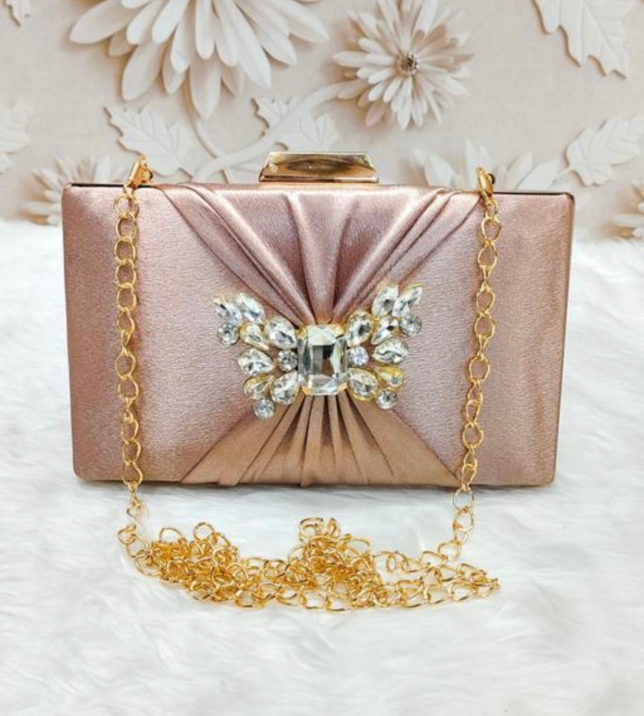 Elegant Satin Box Party Clutch Bag with Decorative Rhinestones Embellishments