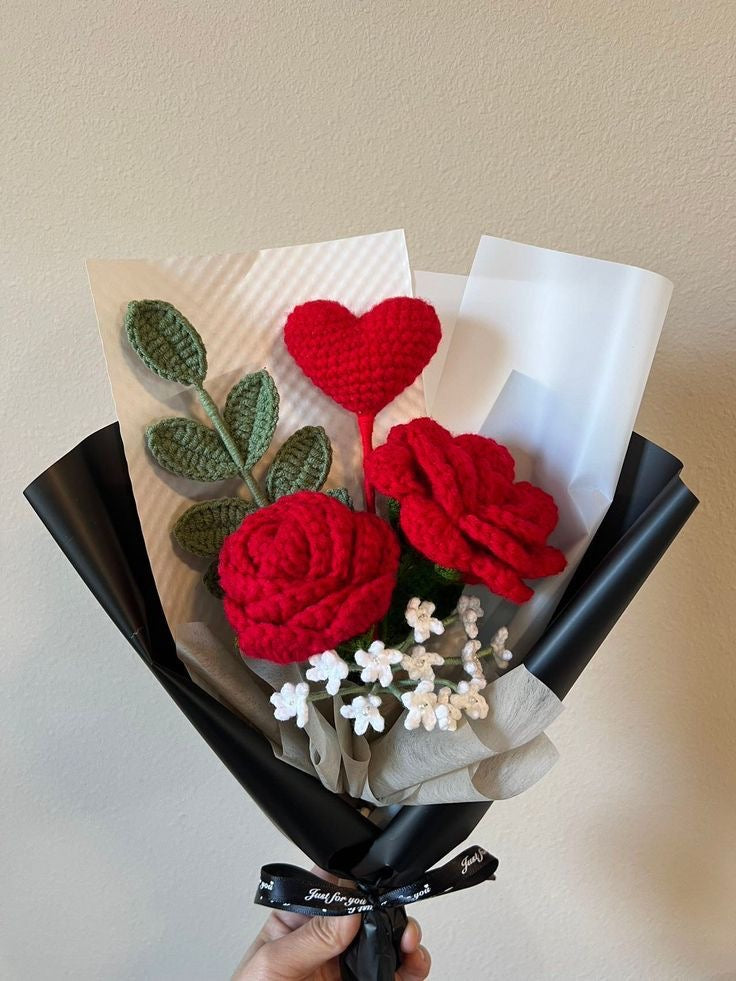 Handmade Crochet Rose Flowers Bouquet