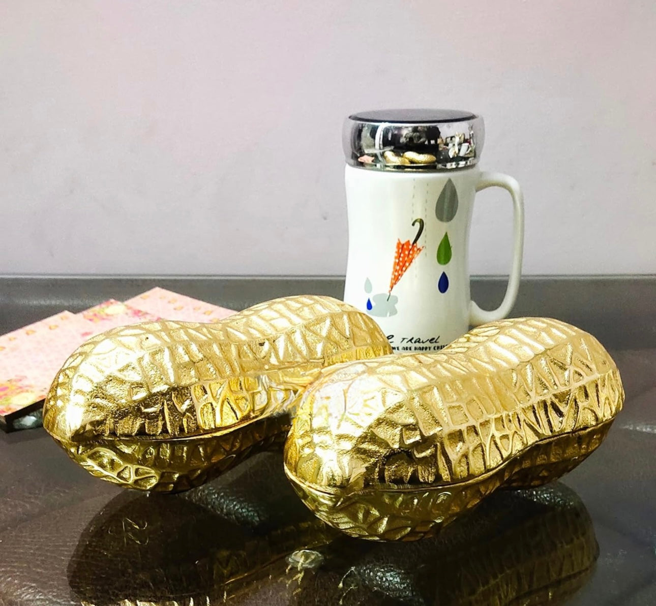 Luxe Gold Decorative Multipurpose Peanut Shape Trinket Tray