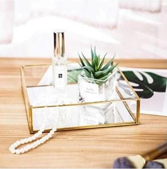 Gold Square Mirror Vanity Tray