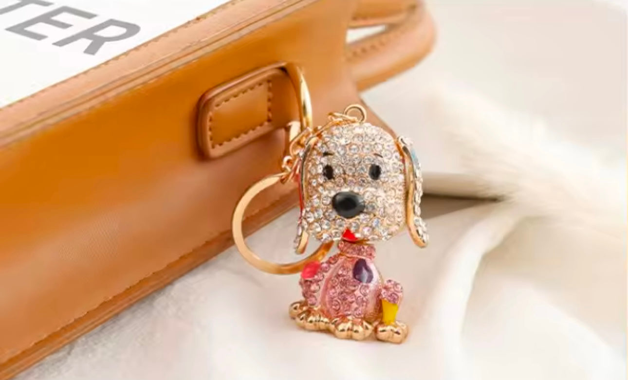 Cute Dog Shape Metal Rhinestones Keychain