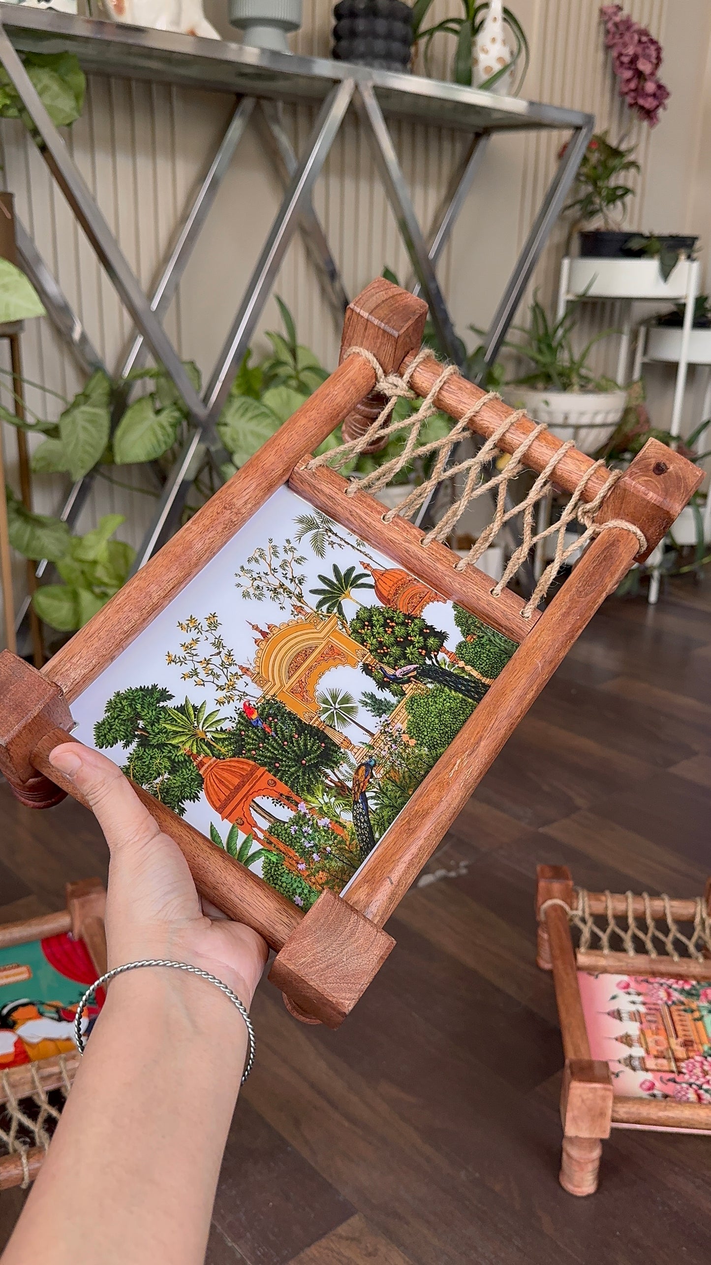Heritage Print Wooden Khatiya Tray/ Khaat Tray / Khaat Platter / Khatiya Platter / Cot Tray