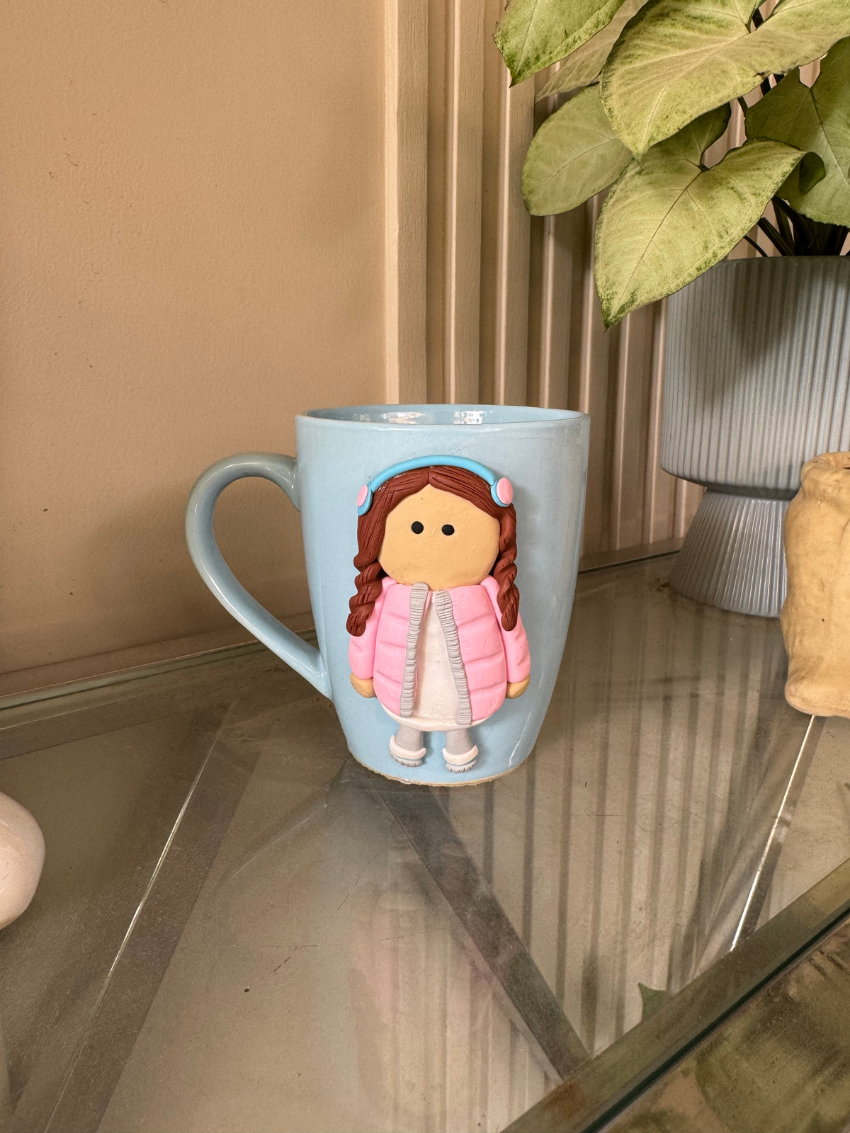 Cute Girl in Winter Clothes Handmade Ceramic Mug (250 ml)