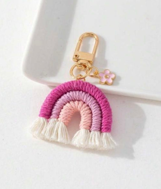 Handmade Macrame Pink Rainbow Keychain