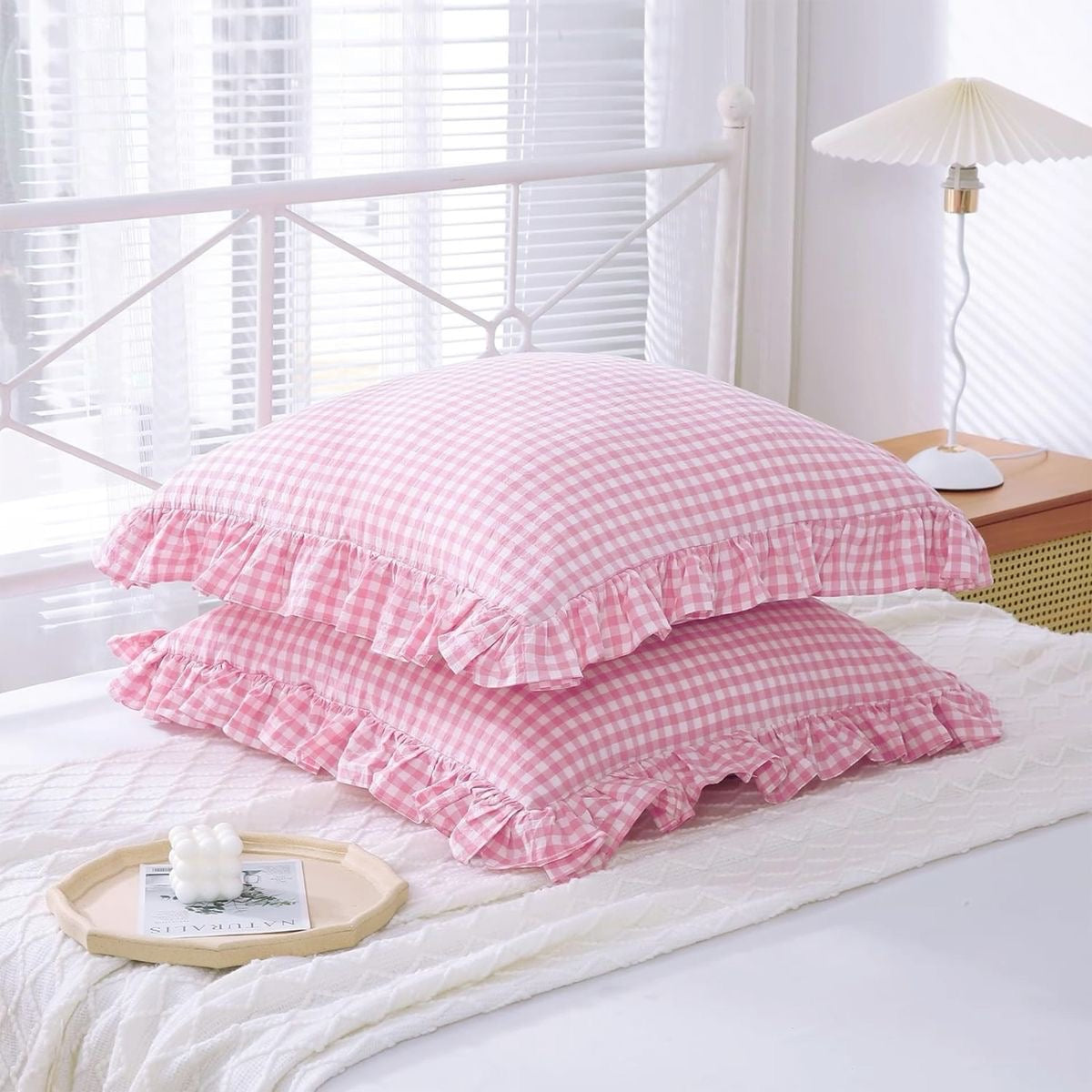 Cute Pink Plaid Ruffle Pillow Covers