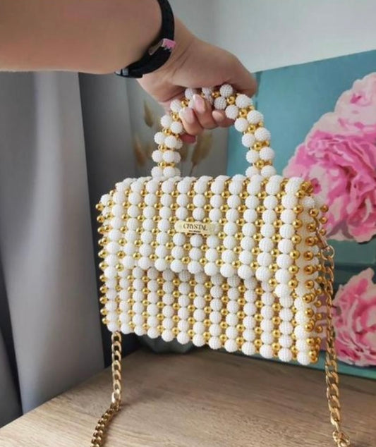 Elegant Handbag with Pearls Detailing