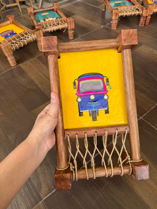 Ethnic “Auto Riksha” Print Wooden Khatiya Tray/ Khaat Tray / Khaat Platter / Khatiya Platter / Cot Tray