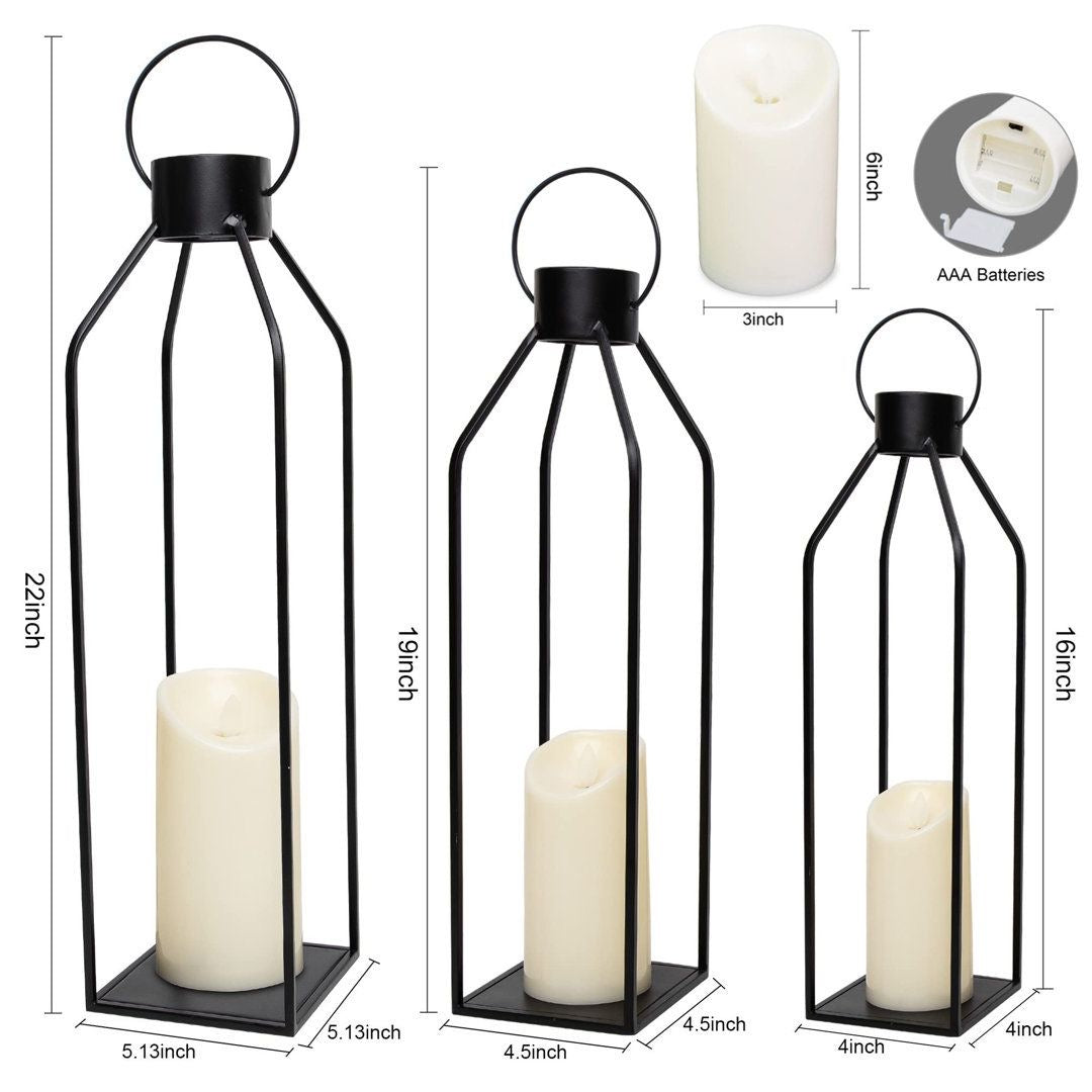 Aesthetic Black Metal Lanterns - Set of 3