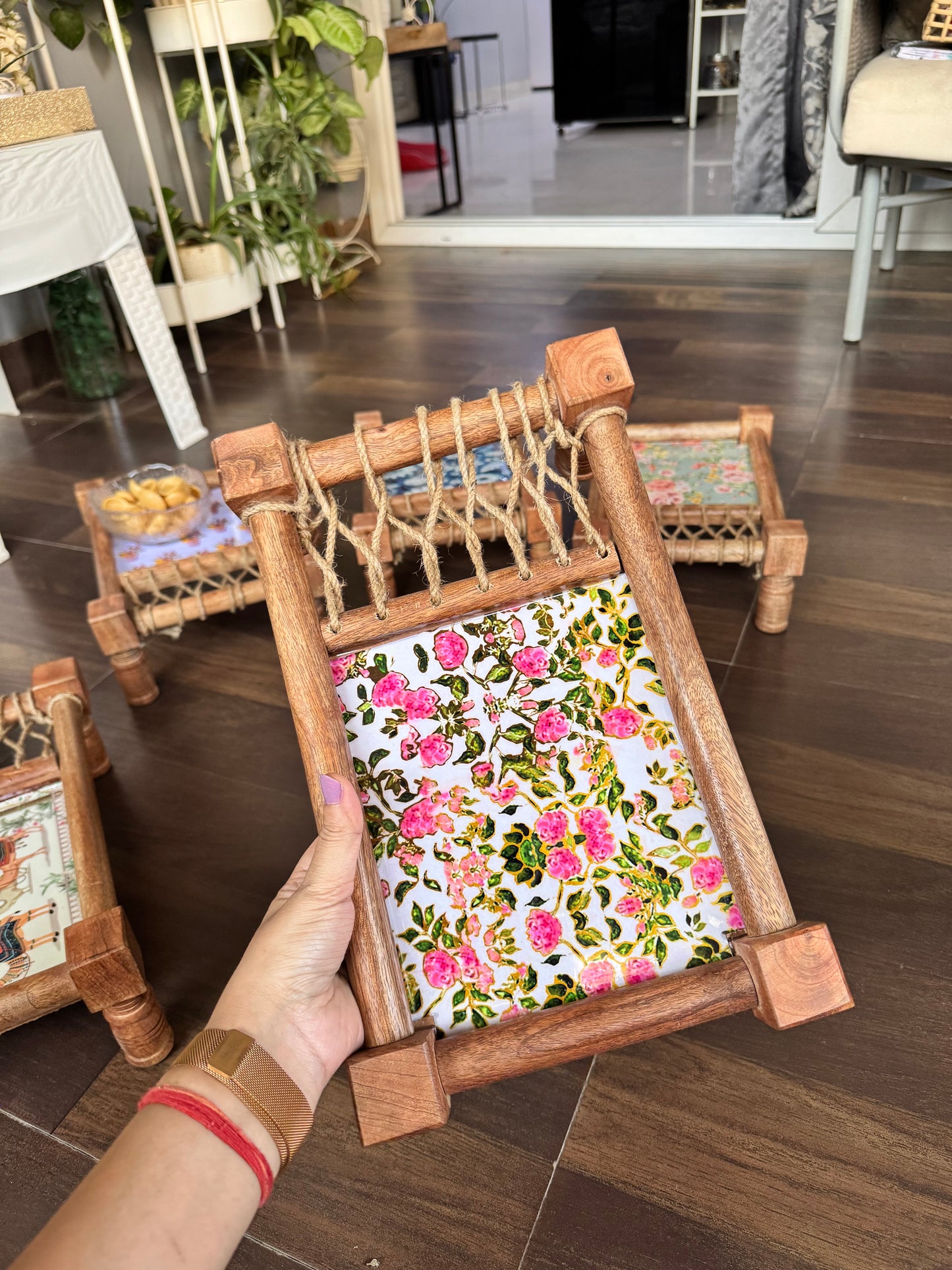 Festive Fusion Print Wooden Khatiya/Cot Tray