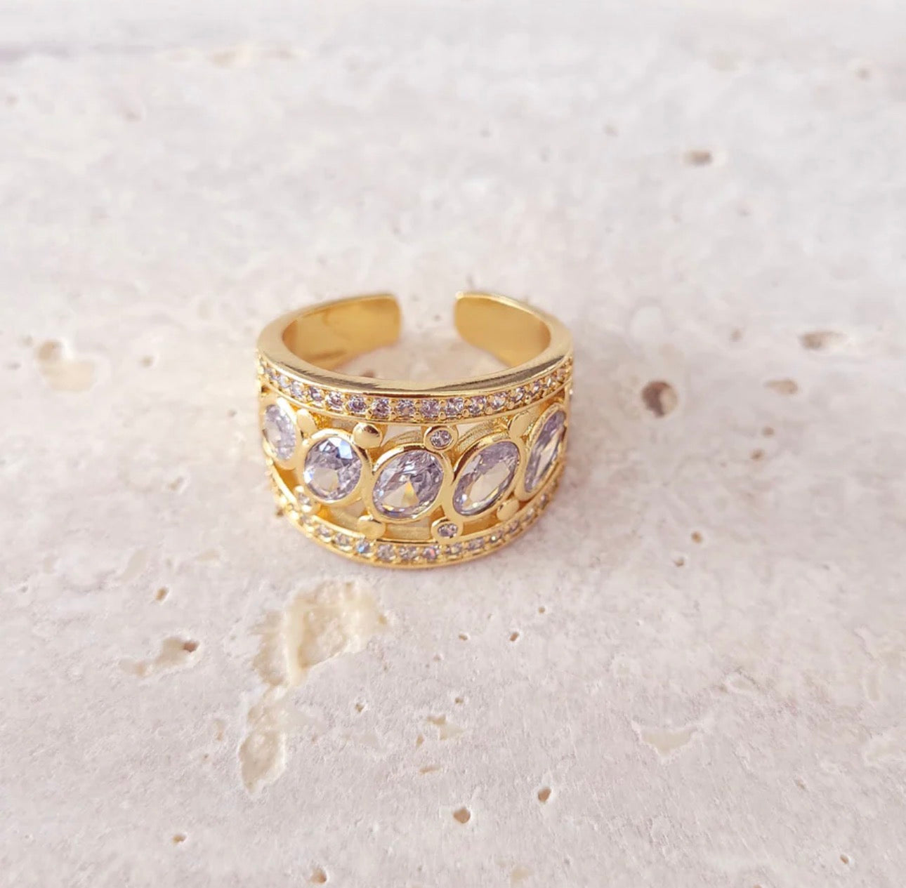 Elegant Gold Plated Zircon Statement Ring