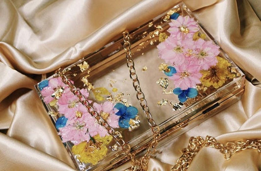 Floral clutch bag/sling bag with real pressed flowers