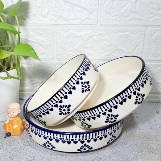 Elegant Motif Print Ceramic Stoneware Premium Bowls - Set of 3