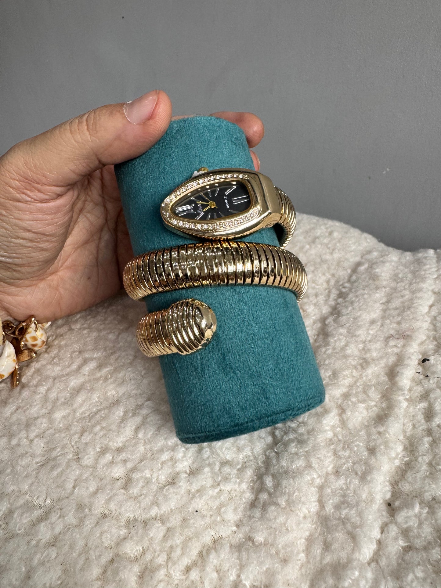 Exquisite Gold Plated Spiral Snake Watch / Serpentine Bracelet