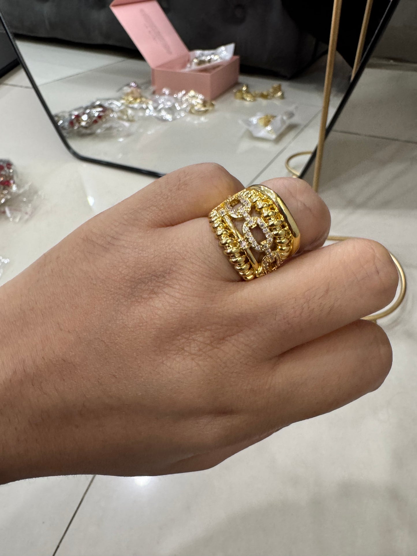 Chunky Gold Plated Layered Link Chain Ring