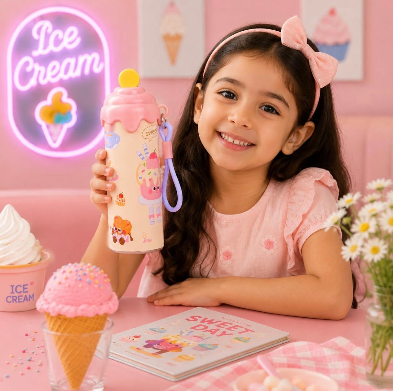 Cute Ice Cream Insulated Tumbler with Straw (600 ml)