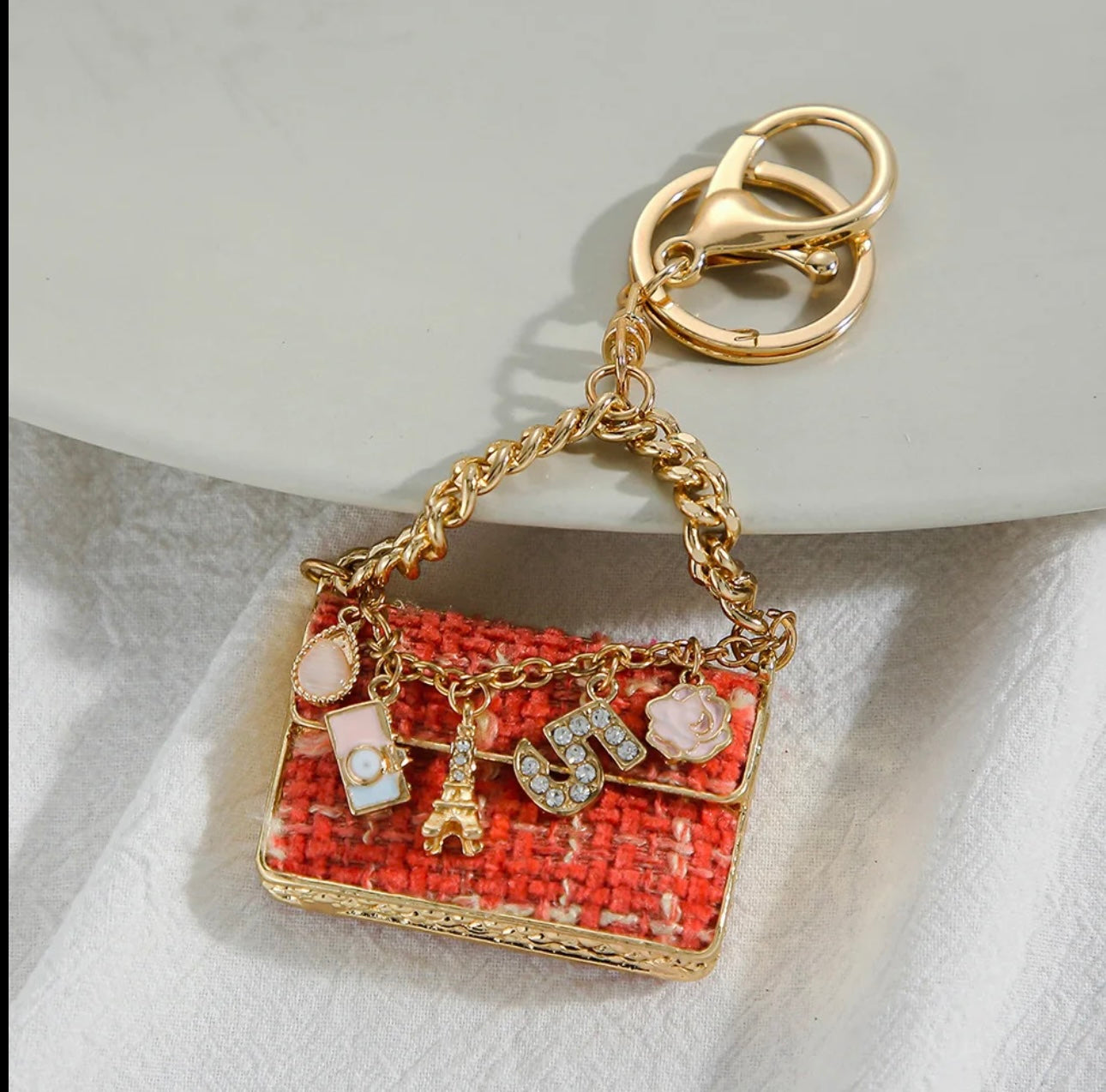 Bling Rhinestones Crystal Handbag Metal Keychain