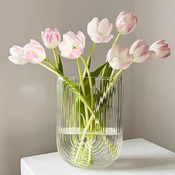 Clear Ribbed U-Shaped Glass Vase