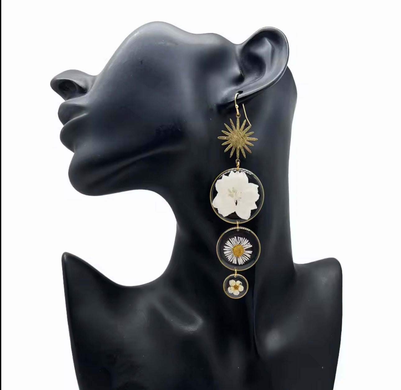 Elegant Drop Earrings with Real Pressed Dried Flowers