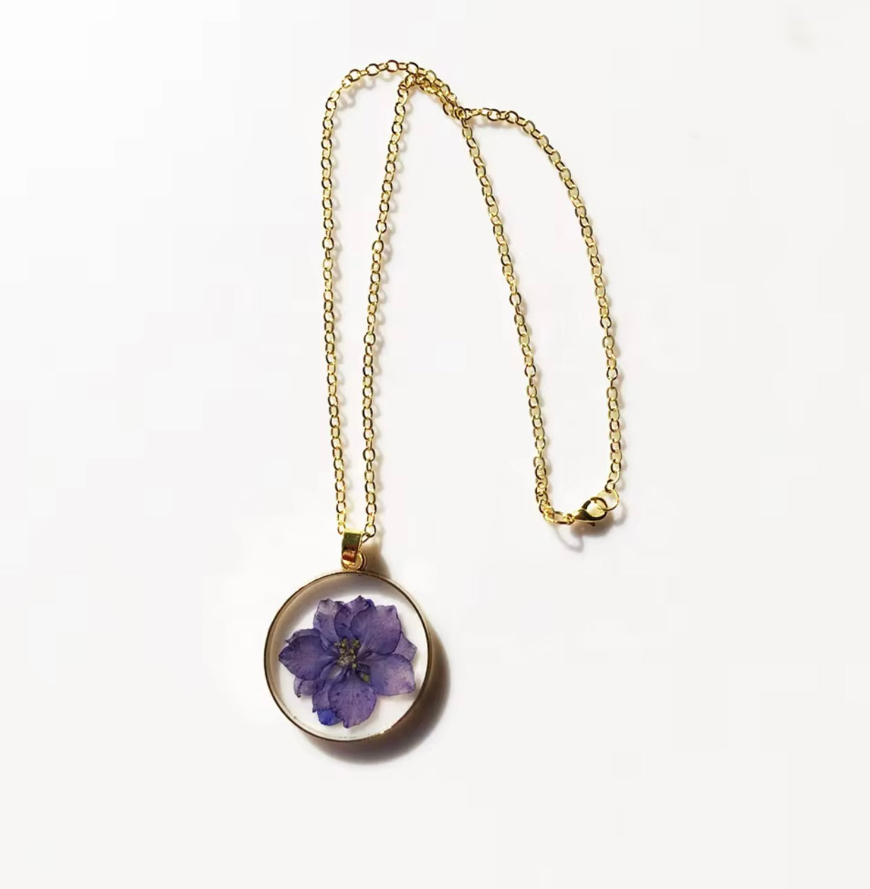 Real Delphinium Consolida Purple Larkspur Flower Pendant