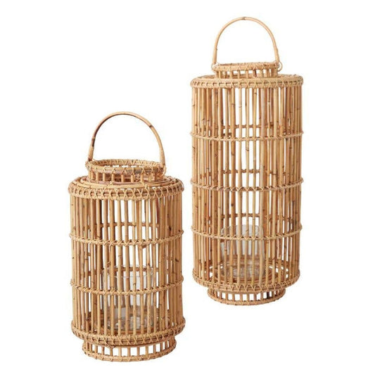 Natural Bamboo Rattan Lanterns - Set of 2