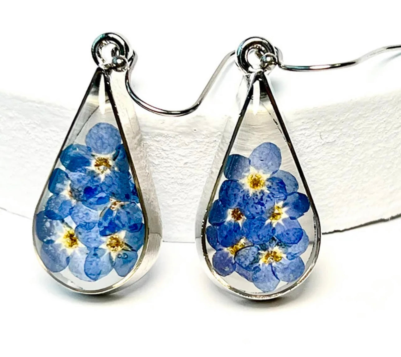 Earrings with Real Forget-Me-Not Pressed Flowers