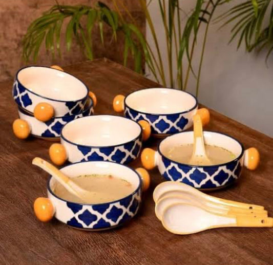 Ceramic Hand Painted Mughal Design Pasta/Soup Serving Bowls - Set of 2