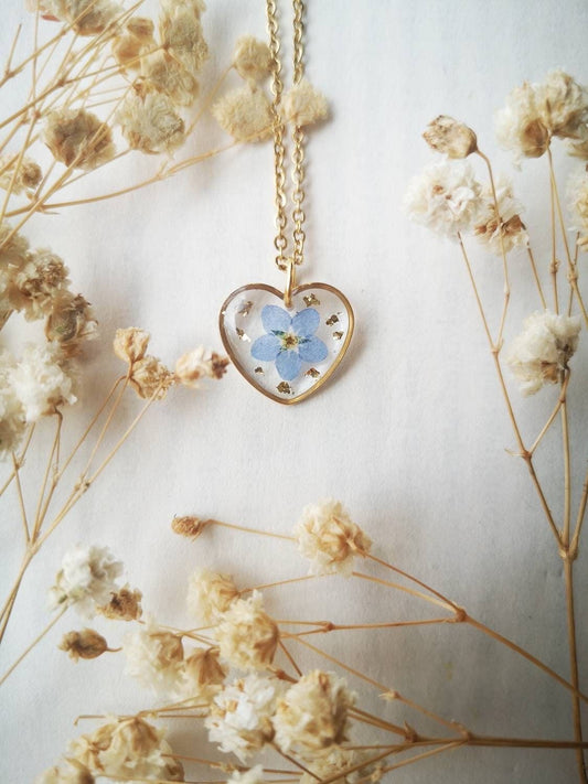 Pendant with Real Forget me not Flower