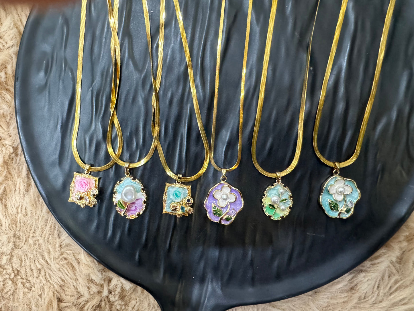 Classic Gold Plated Enamel Pendant (Random Design)