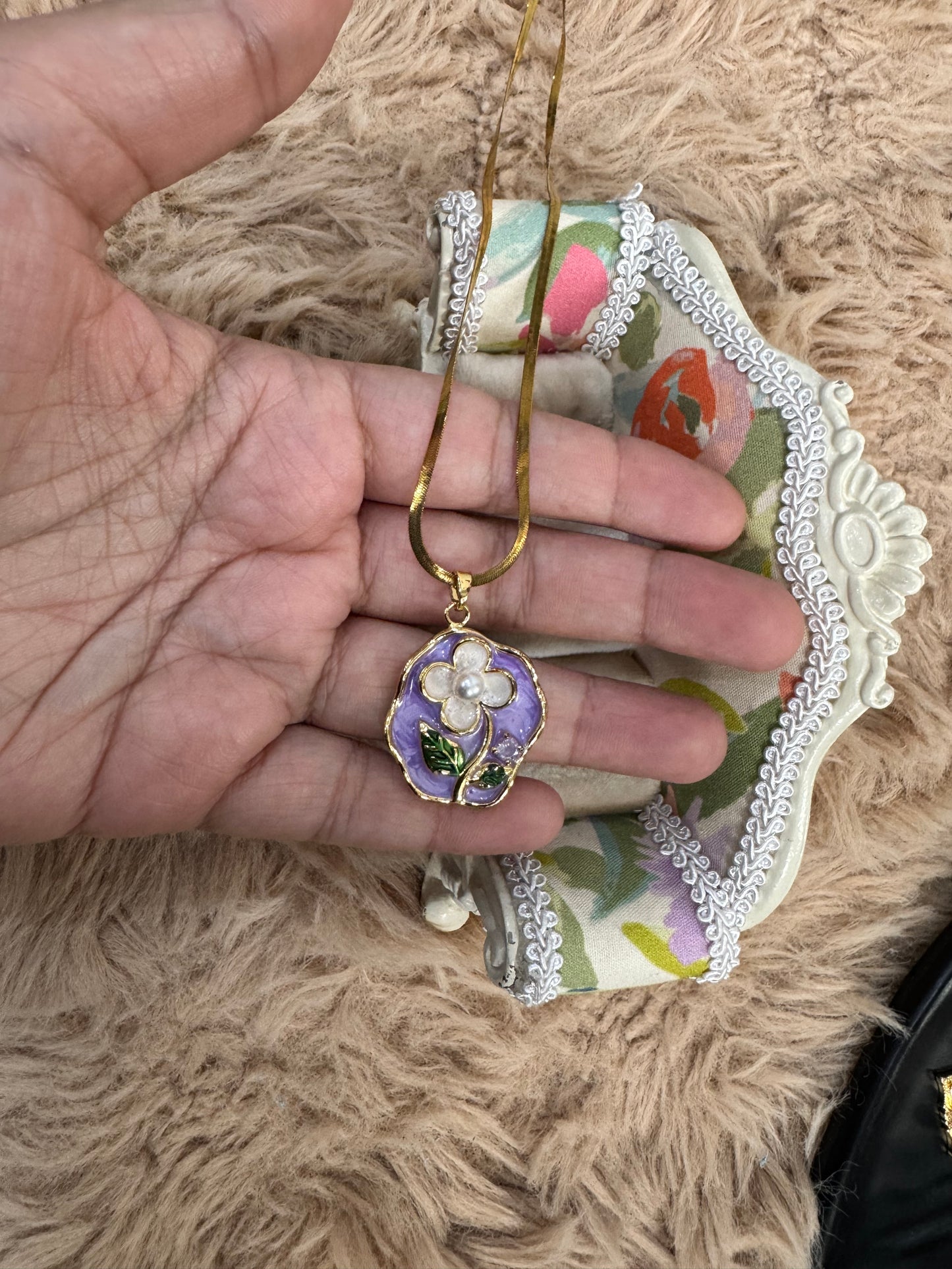 Classic Gold Plated Enamel Pendant (Random Design)