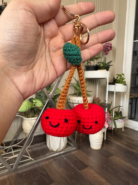 Handmade Crochet Smiling Cherry Keychain
