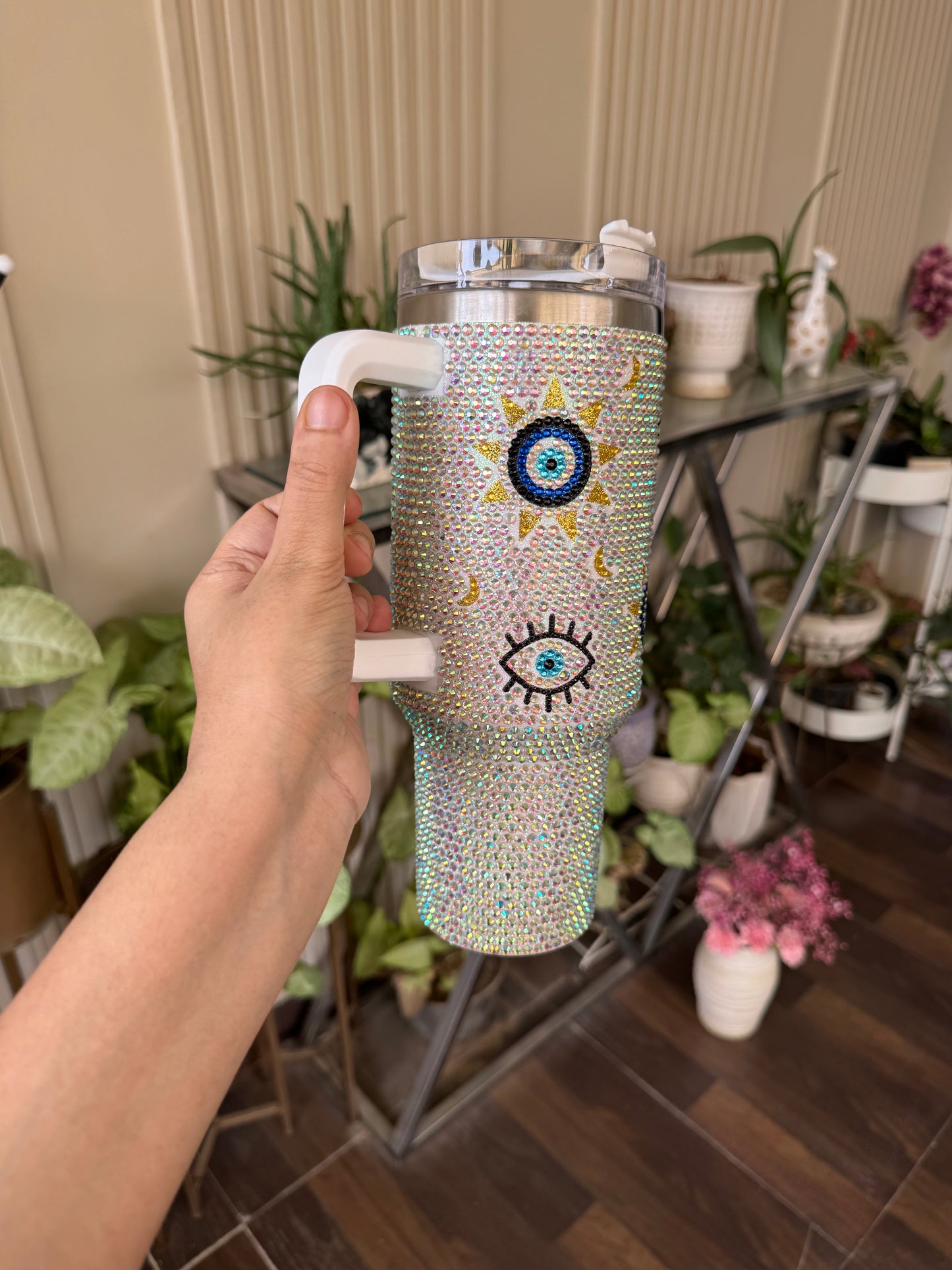 Aesthetic “Evil Eye” Detail Rhinestones Studded Tumbler
