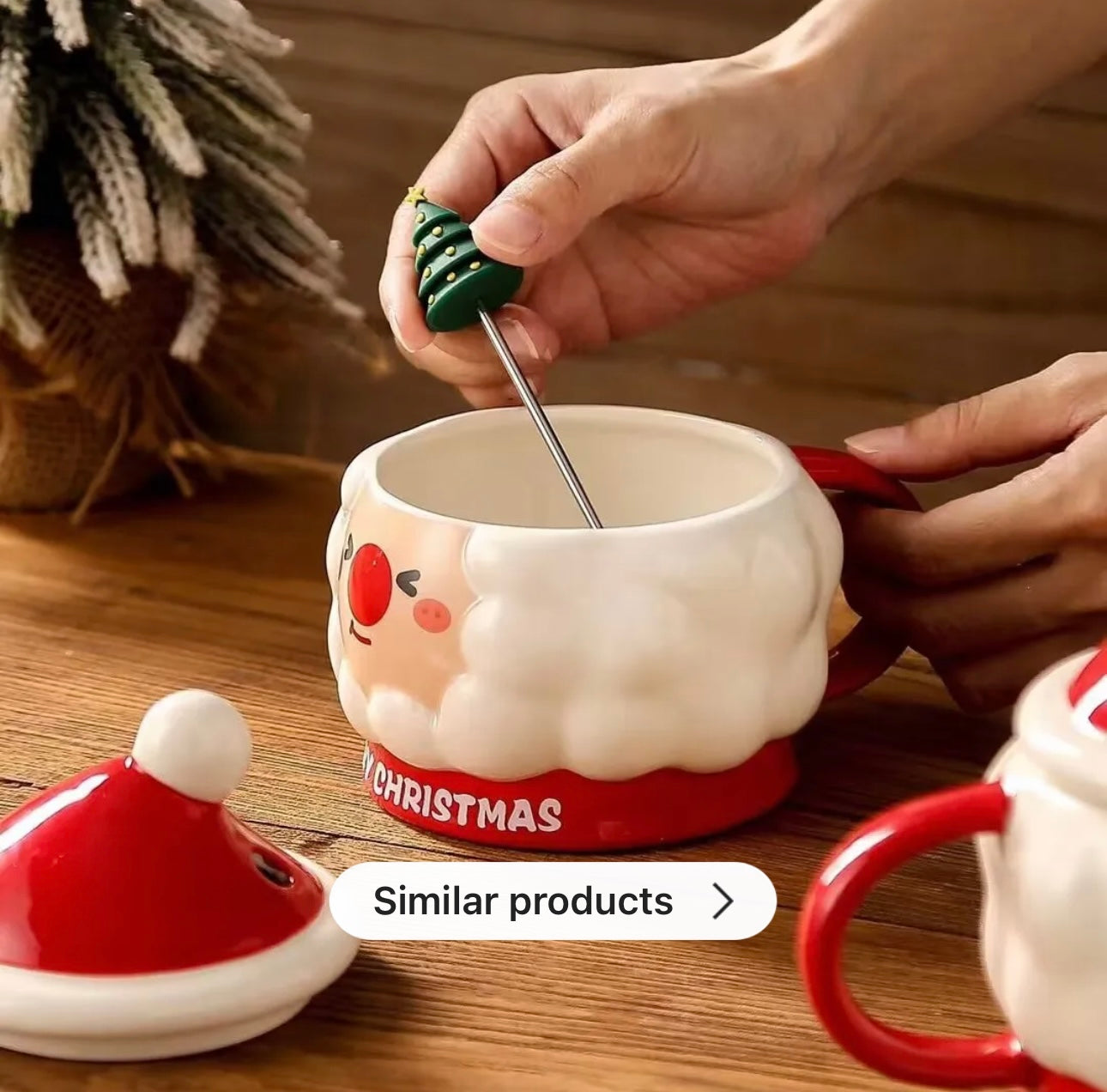 Santa Mug with Lid and Spoon