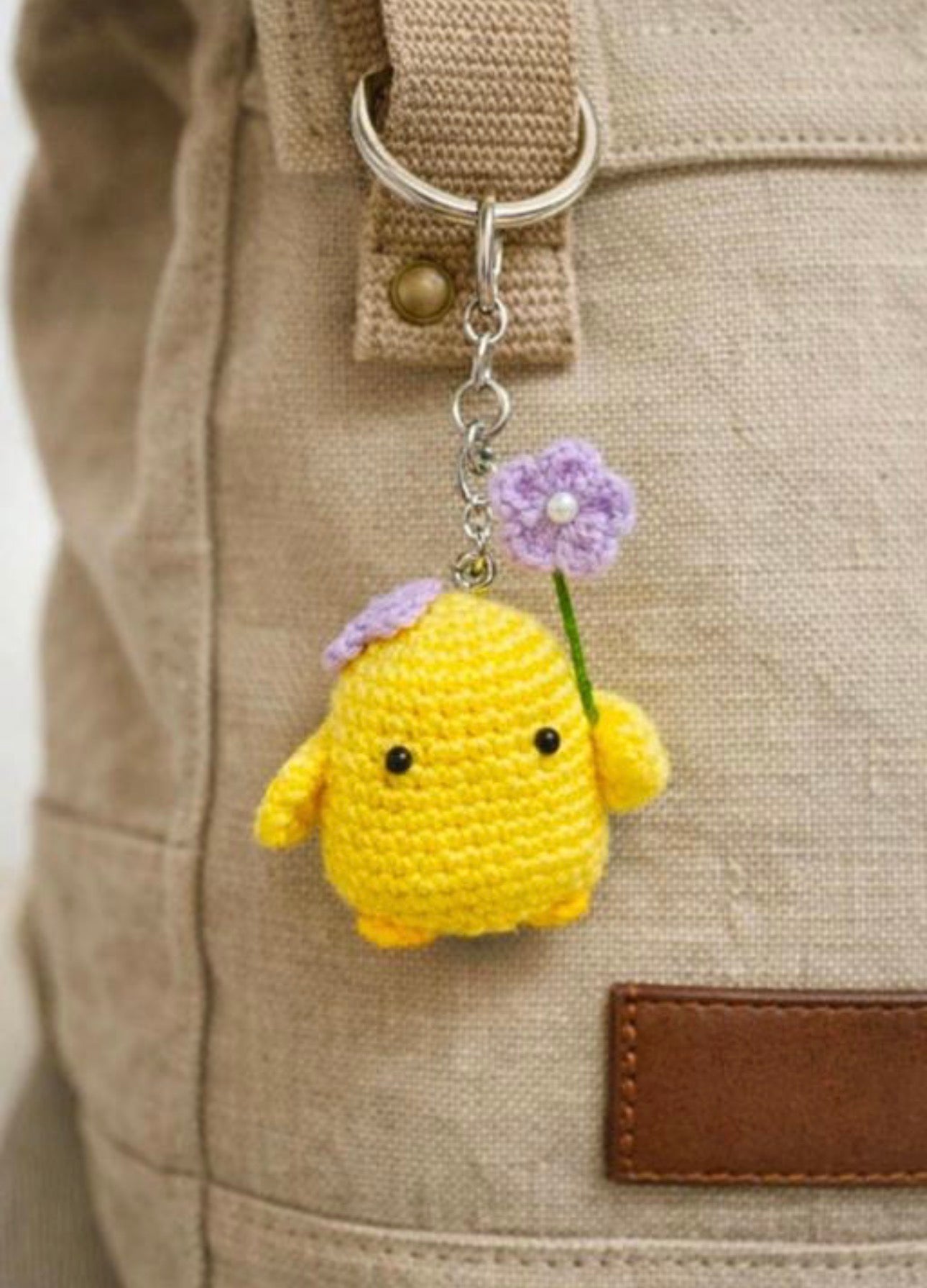 Adorable Yellow Duck Crochet Keychain