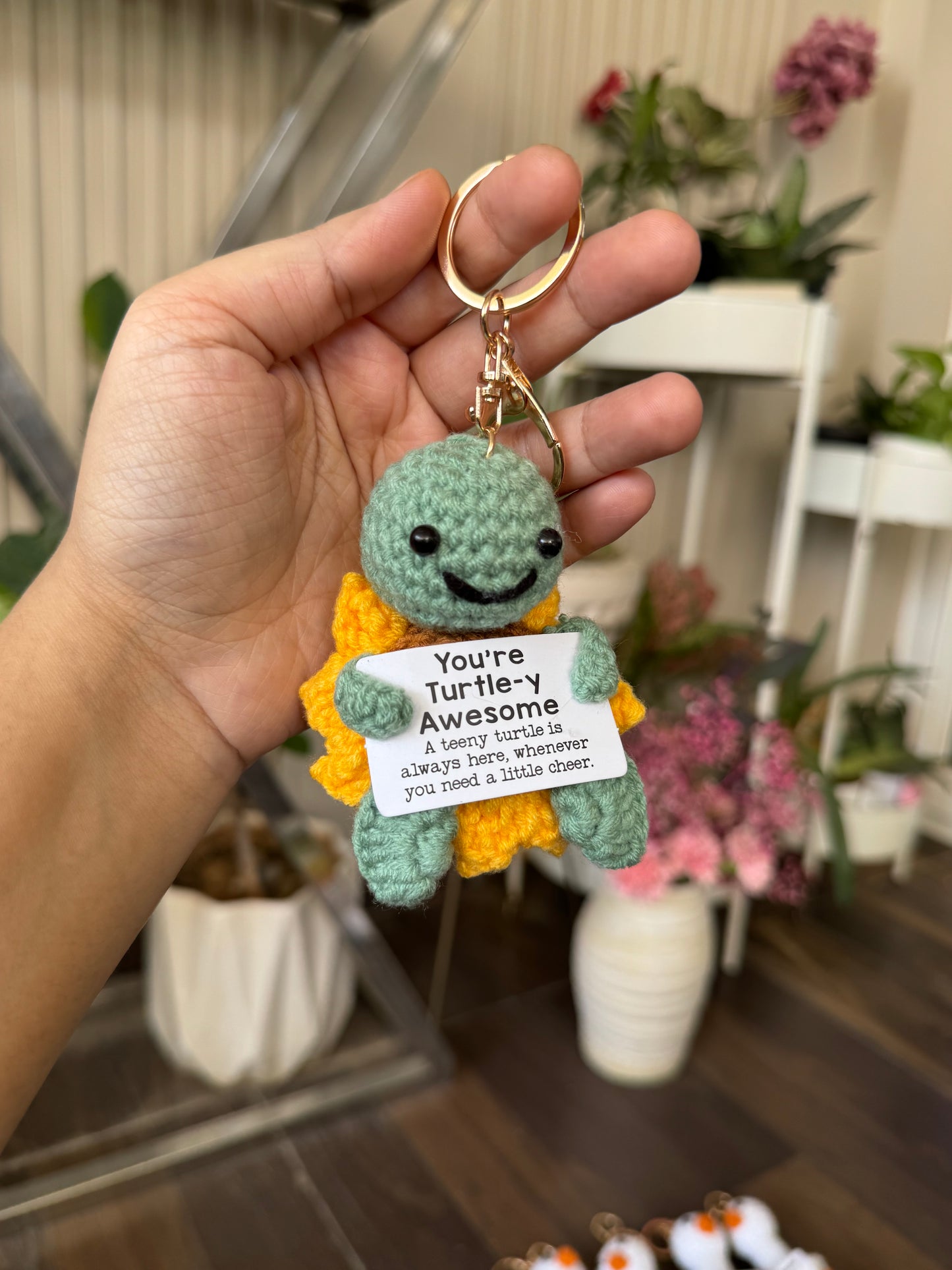 Adorable Smiling Crochet Keychains with Message